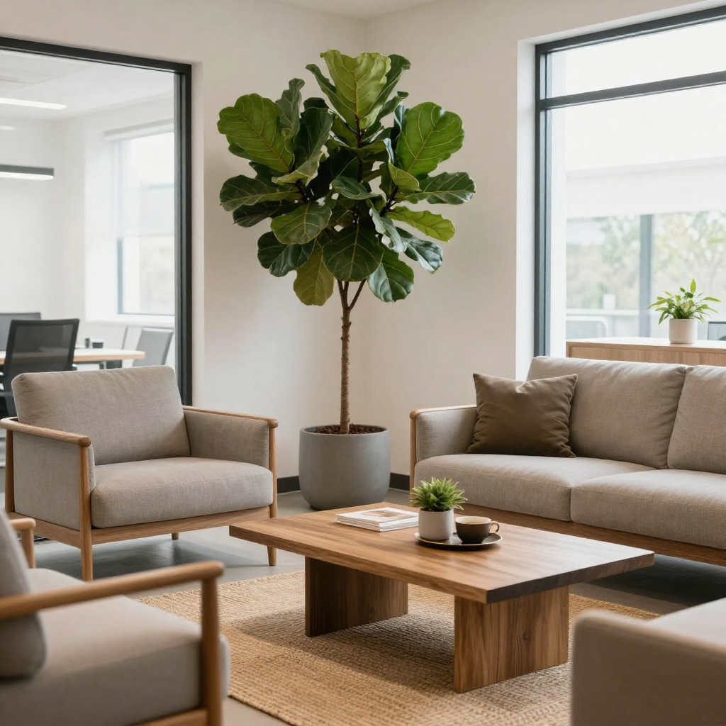 Inomhusväxter i en ljus kontorslokal